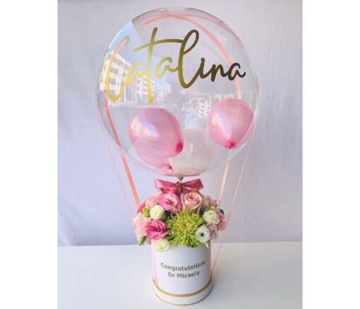Personalised Hot Air Balloon and Flowers Arrangement in Dubai