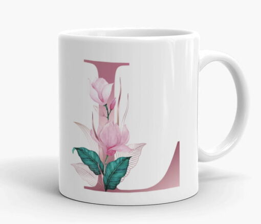 Personalised Pink Floral Initial Mug - Personalised gift from Giftbag in Dubai, UAE