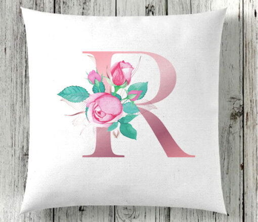 Floral Initial Pink Personalised Cushion - Personalised gift from Giftbag in Dubai, UAE