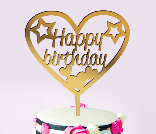 Cake topper acrylic  happy birthday  hearts  giftbagae  online