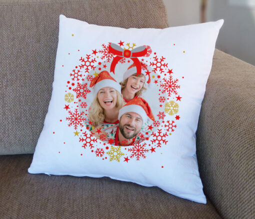 Personalised Photo Snowflake Wreath Cushion - Personalised gift from Giftbag in Dubai, UAE