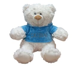 Cream Bear with trendy Blue Velour Hoodie "DUBAI" Size 38cm - Embroidered