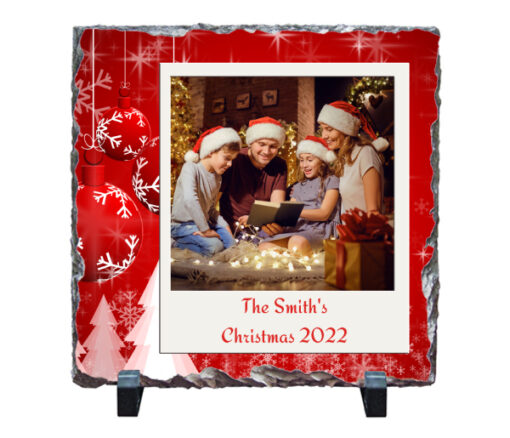 Personalized Red Christmas Family Photo and Name Stone in Dubai
