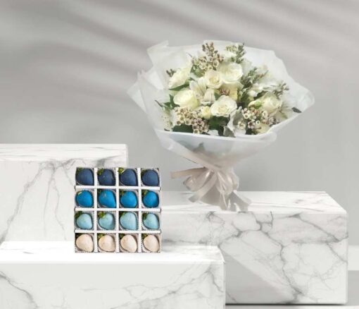 Blue Strawberries & White Floral Bundle in Dubai