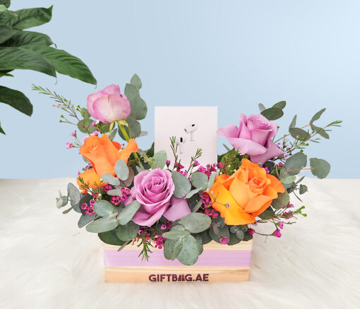 Apple Airpods Pro 3 with Orange & Purple Roses - Combo gift from Giftbag in Dubai, UAE