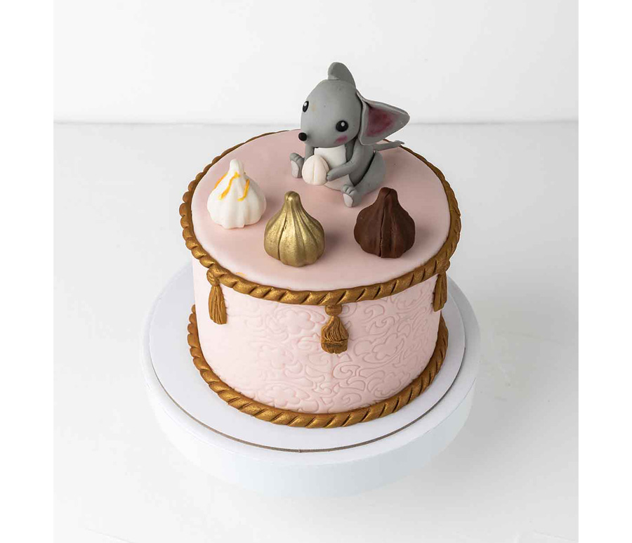 Modak and Mouse Theme Ganpathi Cake - Image 2