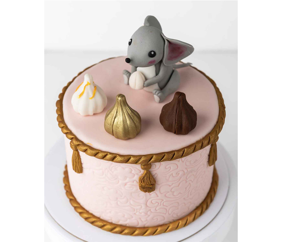 Modak and Mouse Theme Ganpathi Cake - Image 3