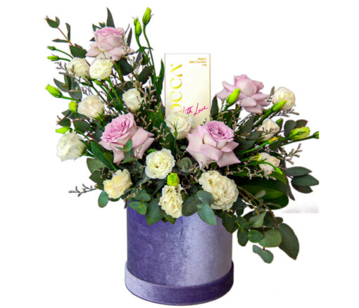 Lilac & White Flowers with Chocolate - Combo gift from Giftbag in Dubai, UAE