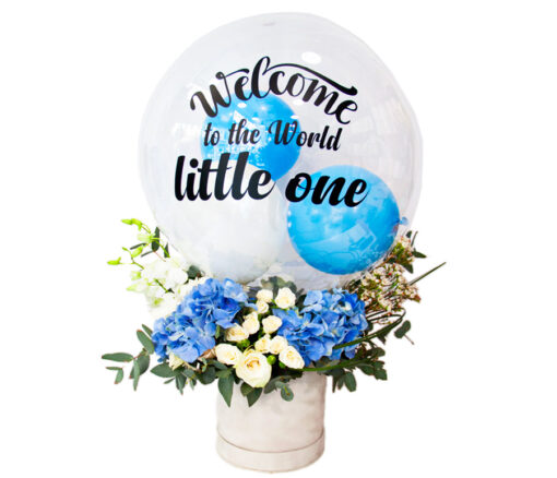 Baby Boy Balloon with Flowers & Chocolates in Dubai