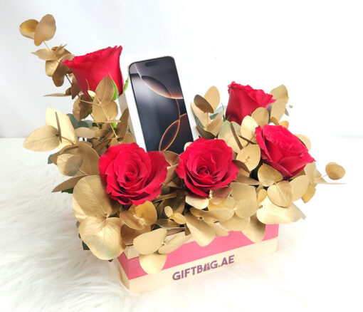 Apple iPhone 17 Pro with Red & Gold Floral Arrangement in Dubai
