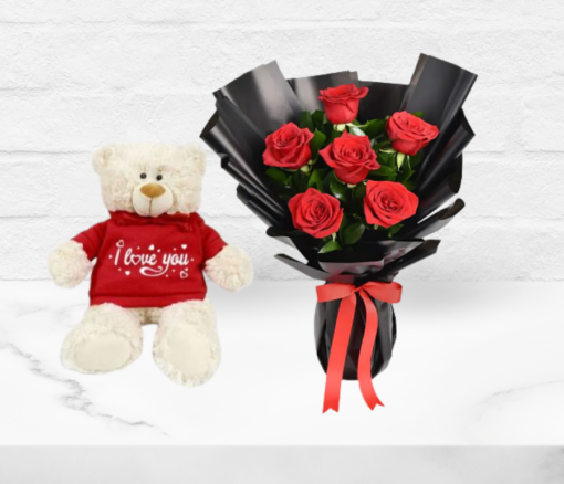 Teddy Bear with 6 Roses in Dubai