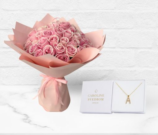 Sparkle in Rose with Crystal letter A Necklace in Dubai