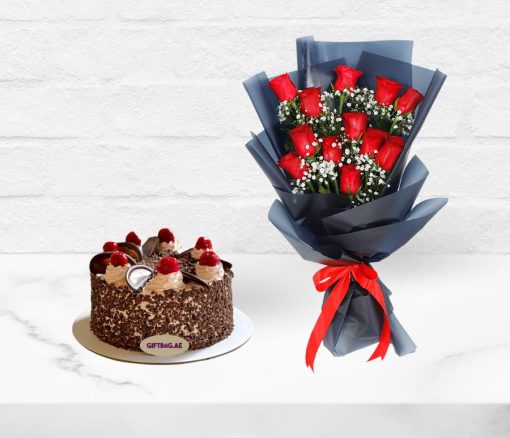 Dozen Roses With Cake in Dubai